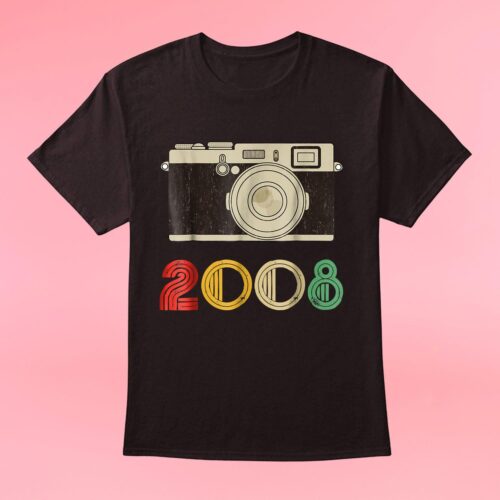 11th Birthday Camera Vintage 2008 Photography Lover T-Shirt_t shirt_black 11th Birthday Camera Vintage 2008 Photography Lover T-Shirt
